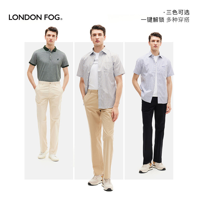 LONDON FOG伦敦雾男装夏季休闲裤子纯棉宽松大码中腰商务休闲黑色