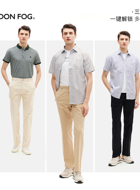 LONDON FOG伦敦雾男装夏季休闲裤子纯棉宽松大码中腰商务休闲黑色