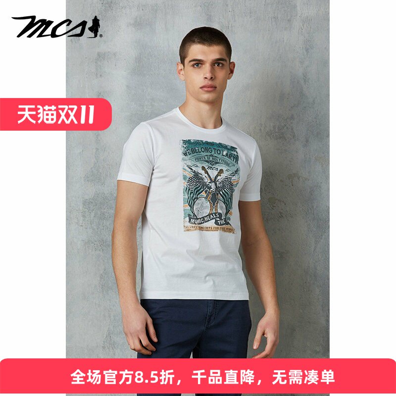 MCS短袖休闲洗水复古T恤衫男