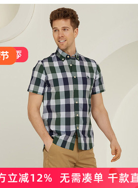 圣大保罗男装专柜短袖衬衫纯棉宽松商务休闲中年款衬衣PS14WH105