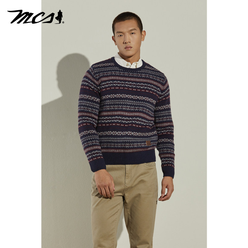 羊毛混纺毛衣男MCS套头圆领