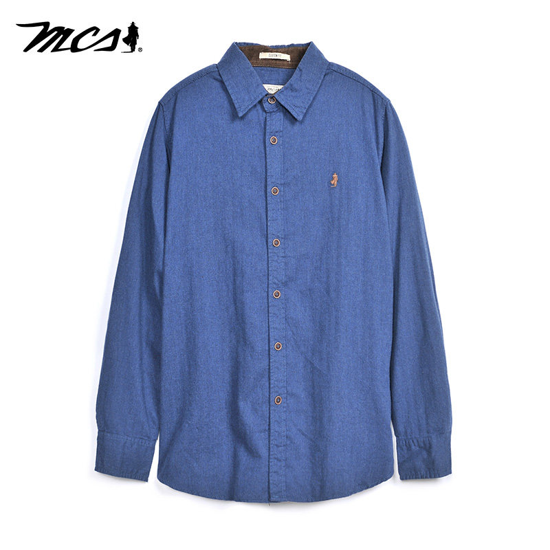 MCS翻领长袖复古休闲衬衫男