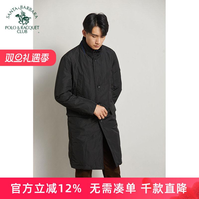 S.B.POLO圣大保罗男装大码冬季新款男装中年立领纯色中长款羽绒服