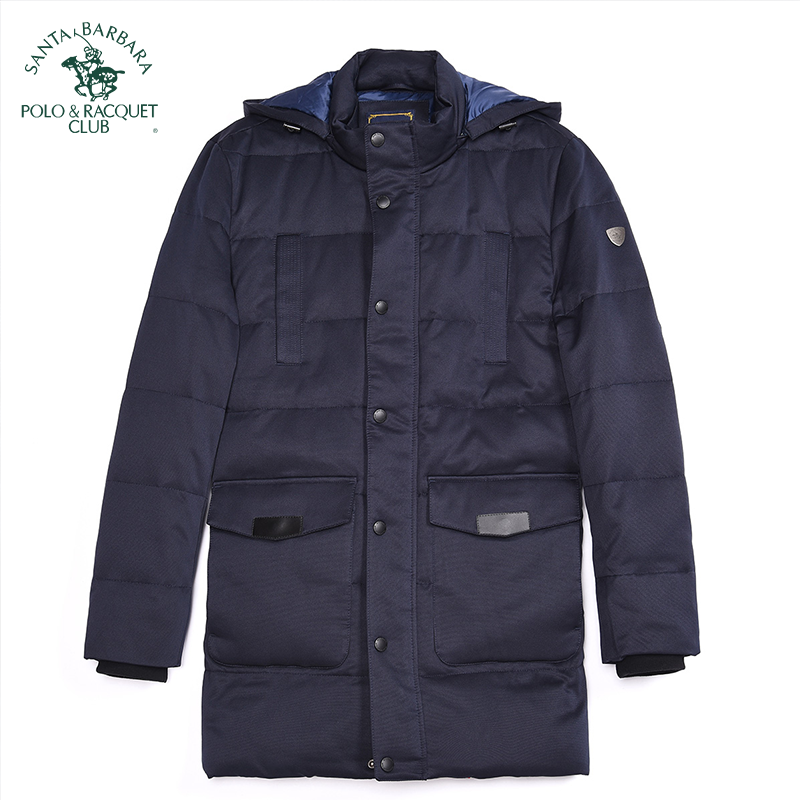 圣大保罗男装冬装中长款羽绒服男士保暖鸭绒服可脱帽休闲大码外套