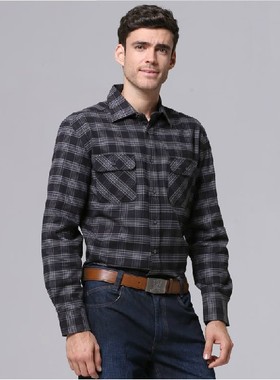 圣大保罗专柜品质衬衣男秋冬法兰绒棉厚款大码长袖衬衫PW11WH032