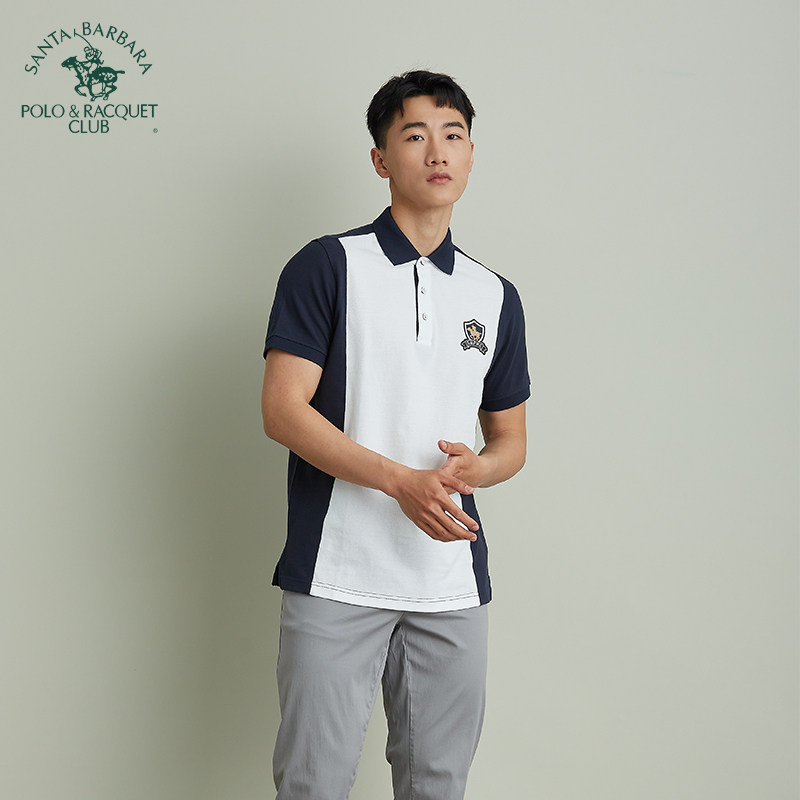 圣大保罗男装大码夏季撞色运动休闲Polo衫纯棉翻领透气短袖T恤男