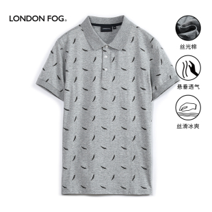 LONDON FOG/伦敦雾夏季双丝光棉印花透气休闲短袖T恤男中年父亲装