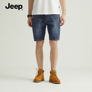 薄款 宽松直筒高腰中年大码 牛仔裤 春夏季 子男士 休闲短裤 Jeep吉普裤