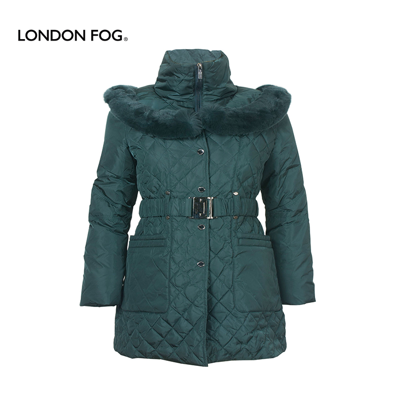 LONDON FOG/伦敦雾冬装女款中长款羽绒服濑兔毛领收腰显瘦外套女