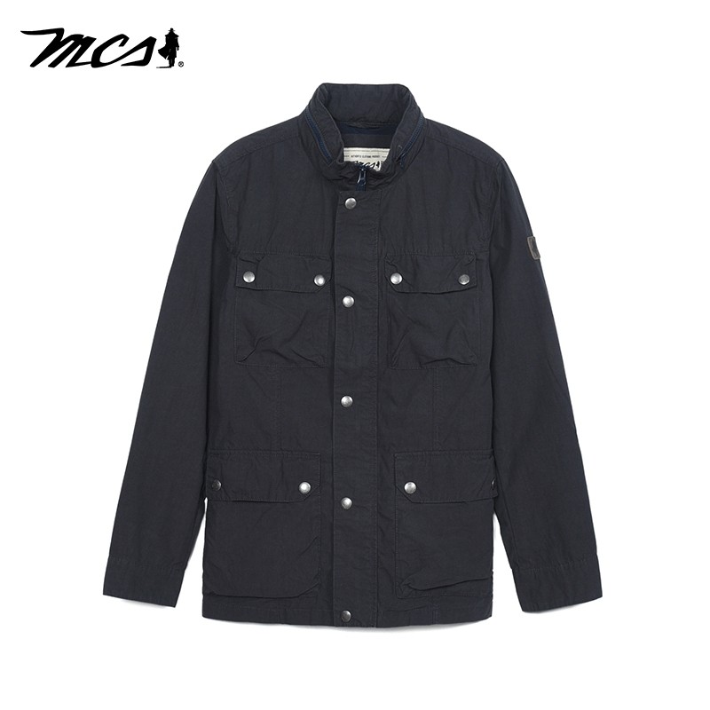 MCS男装商场同款春秋款男士多袋工装立领夹克薄款休闲纯棉男外套