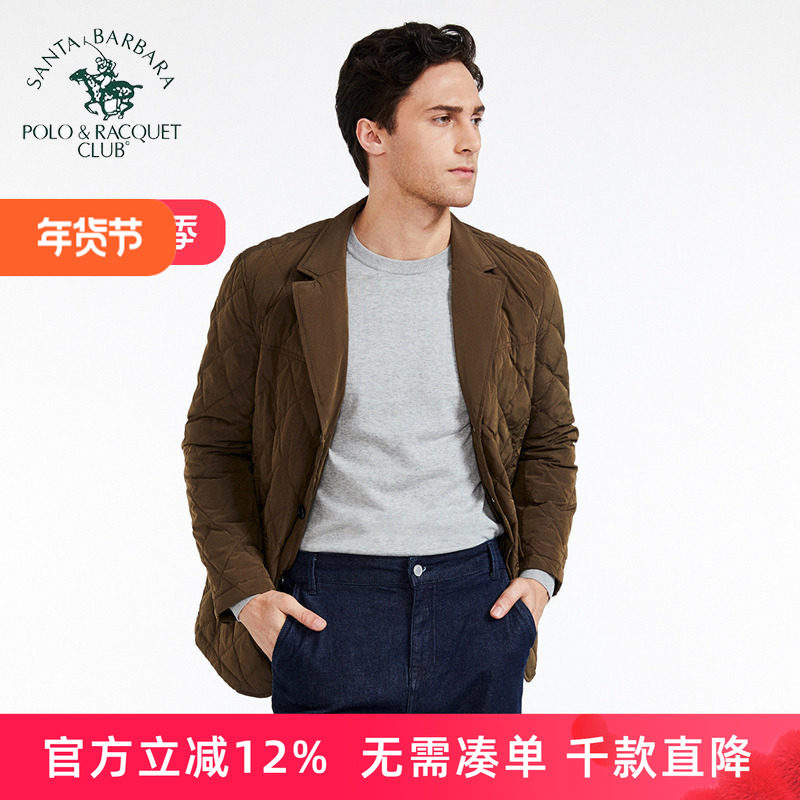 圣大保罗男装冬装新款羽绒服西装款外套灰鸭绒中年款休闲保暖上衣