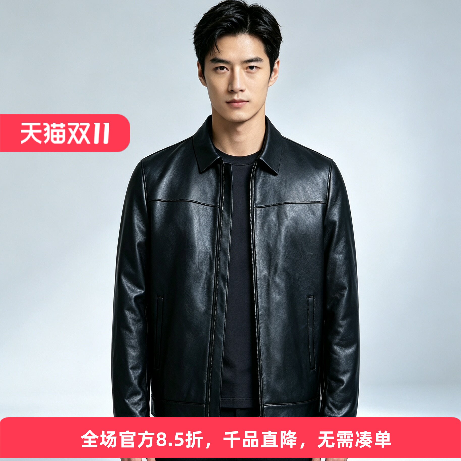 圣大保罗男士冬季羽绒绵羊皮夹克