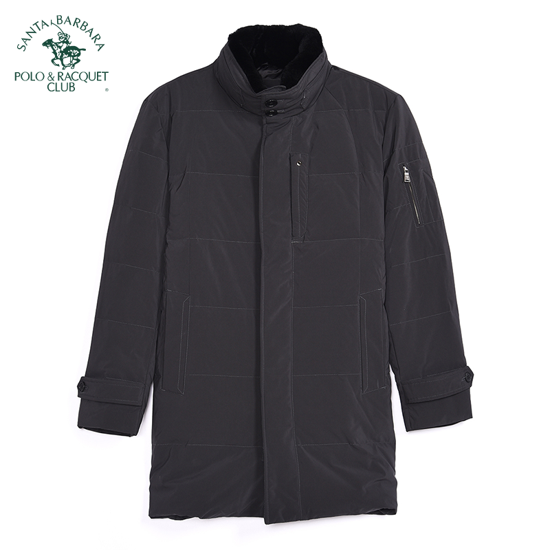 圣大保罗男装立领保暖厚款休闲中长款百搭羽绒服男灰鸭绒外套大码