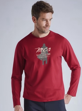 MCST恤衫合身版圆领长袖上衣男纯棉休闲做旧印花百搭美式秋冬新款