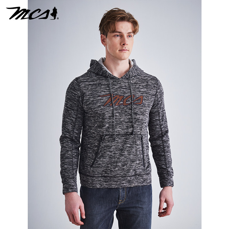 MCS男装美式复古风连帽卫衣男套头休闲印花上衣潮男春夏薄款帽衫