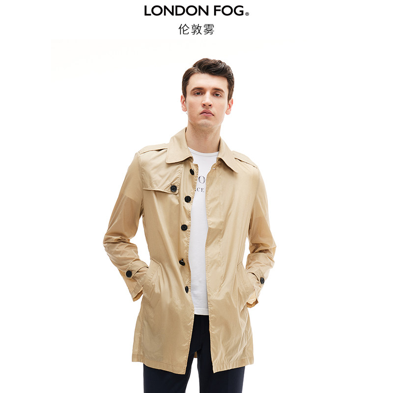 LONDON FOG/伦敦雾中长款风衣男休闲薄款派克单排扣翻领时尚外套