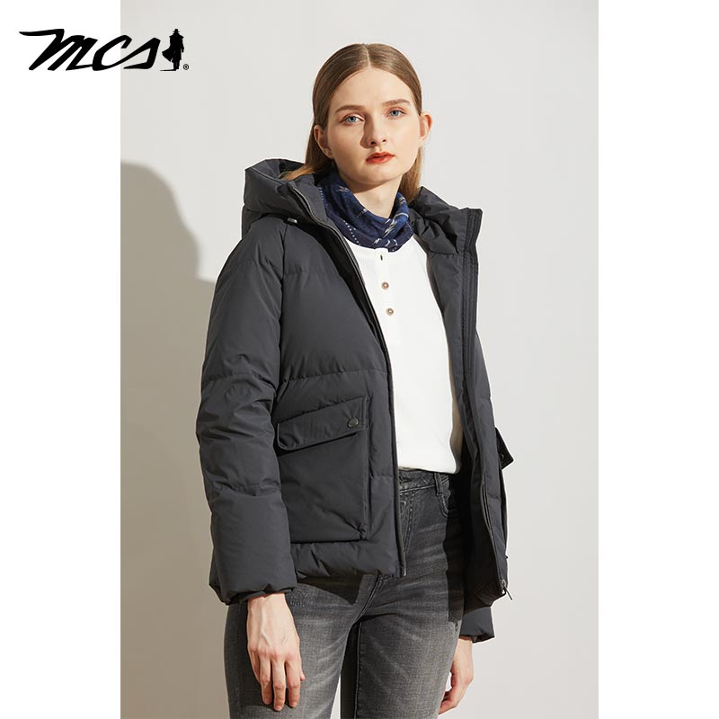 MCS女工装风连帽短款羽绒服