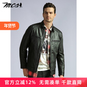 MCS男复古山羊皮真皮皮衣外套秋冬立领男短款 机车款 皮夹克男上衣