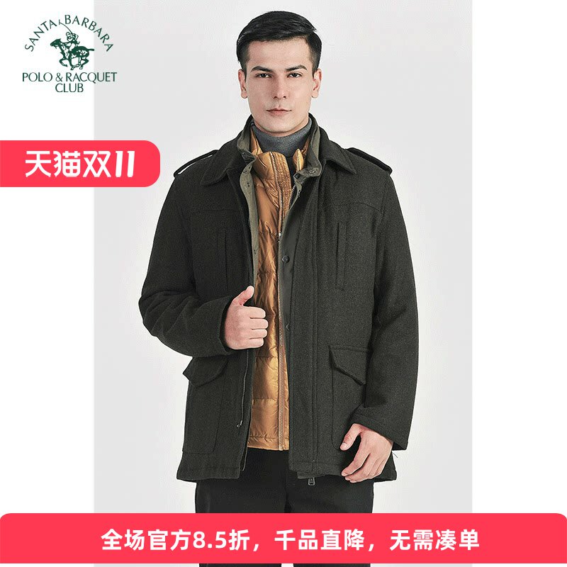 圣大保罗男士秋冬连帽毛呢大衣