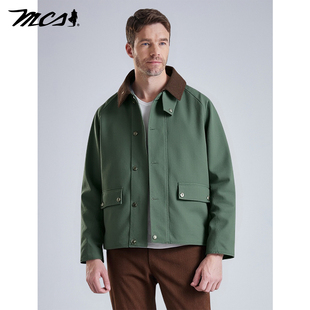 MCS秋冬款猎装夹克男女同款休闲外套复古巴恩风工装狩猎茄克翻领
