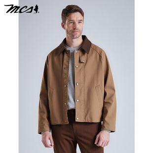 MCS男装秋冬季男女同款翻领休闲外套复古狩猎巴恩风工装夹克宽松