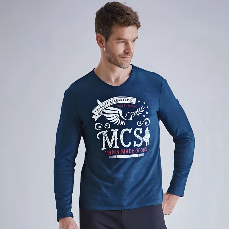 MCS圆领长袖百搭秋冬复古休闲T恤