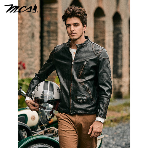 MCS秋冬款老钱风立领皮衣男