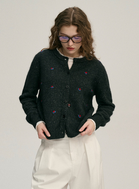 DIGBUTY罗姆尼绵羊毛'绵羊毛复古开衫女秋冬内搭两色绣花毛衣