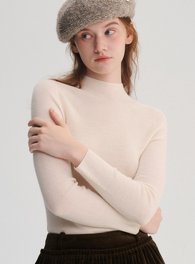 DIGBUTY全羊毛半高领打底衫女25秋冬120s双倍加厚无缝一体针织衫