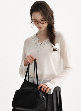 DIGBUTY早春物语'羊毛白色毛衣女高级感独特超好看柔软内搭打底衫