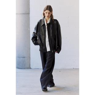 Maou 原創(chuàng)設(shè)計(jì)兩穿立領(lǐng) 機(jī)車風(fēng)皮衣外套女廓形飛行夾克 Create