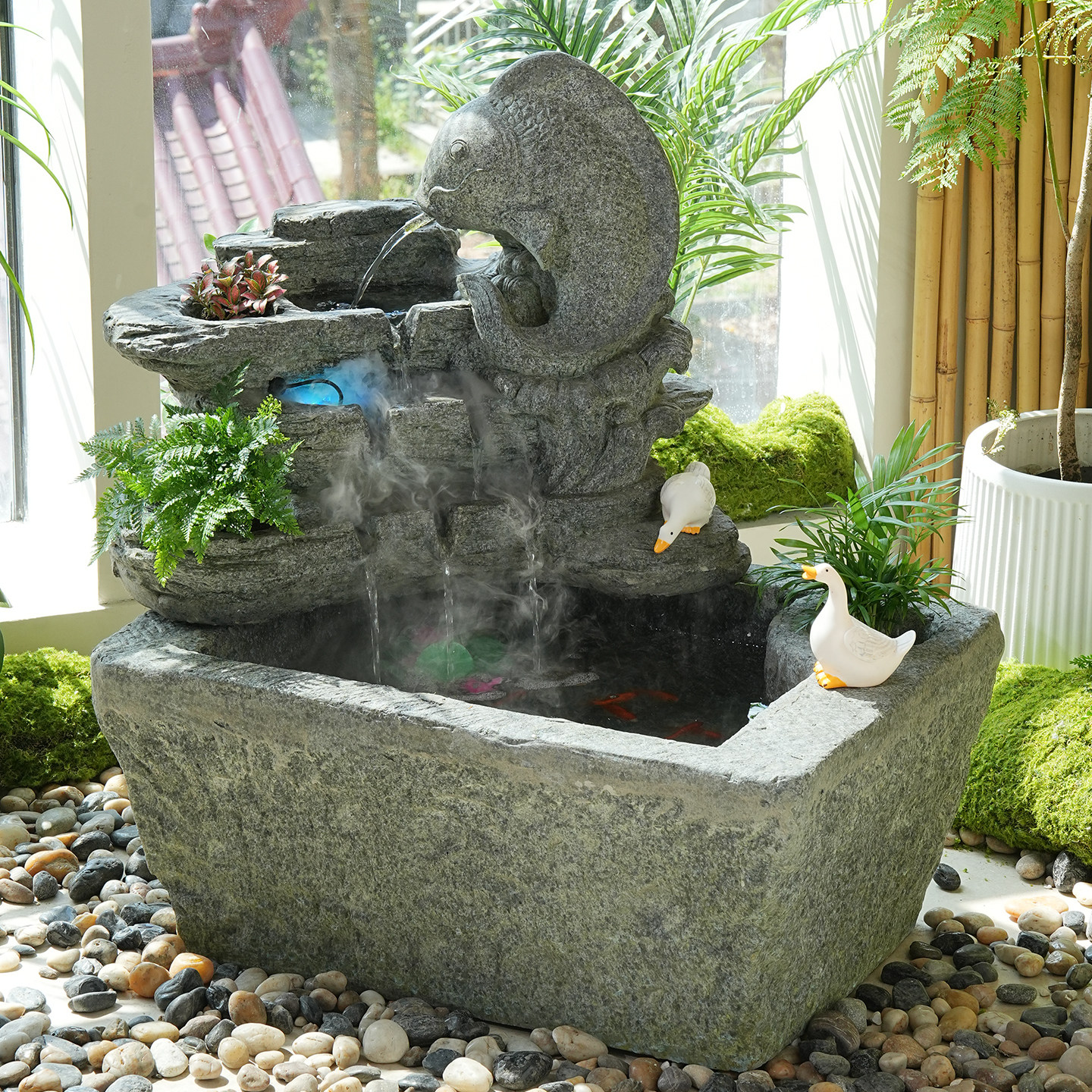 乔迁开业锦鲤假山流水落地摆件