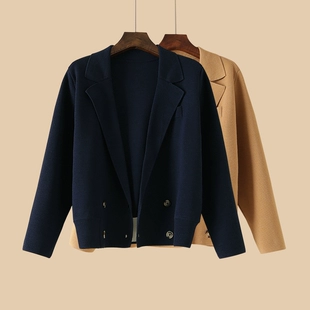 新款 上衣毛衣春装 西装 女装 外套春秋季 翻领长袖 开衫 精纺羊毛针织衫