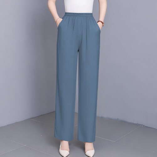 中年妈妈棉绸直筒裤女夏季2026新款休闲九分裤松紧高腰垂感长裤子