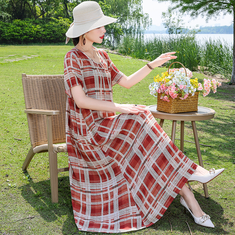 夏季中老年妈妈纯棉绸睡裙女中长款大码短袖睡衣宽松人造棉连衣裙