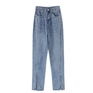 开叉牛仔裤女2023年新款夏薄款高腰显瘦垂感直筒阔腿拖地分叉裤子