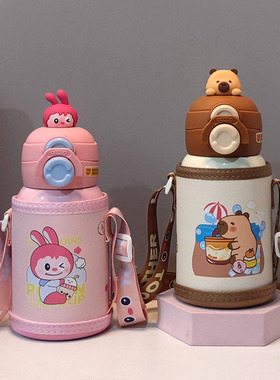 儿童保温杯双饮吸管杯学生直饮杯幼儿园水杯子316不锈钢卡通水壶