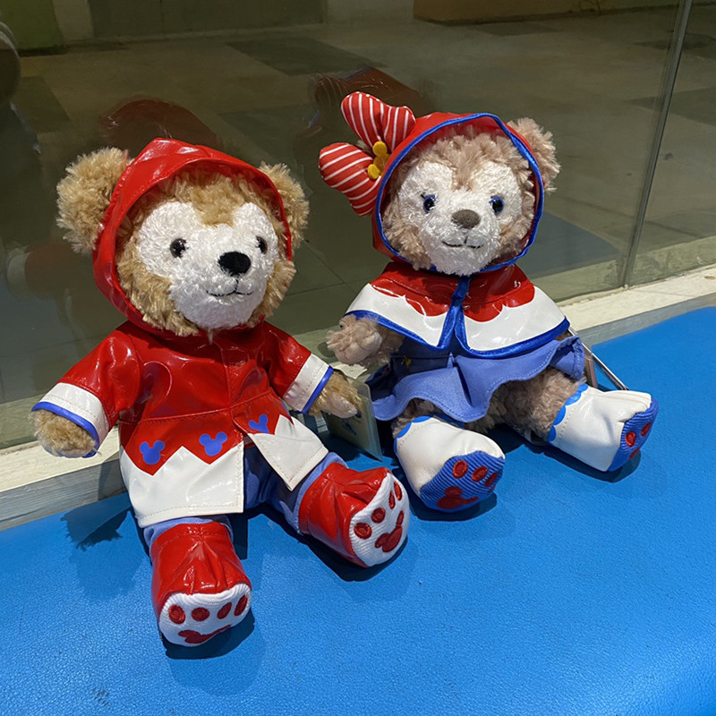 正品上海迪士尼乐园达菲熊玫玫雨衣小熊毛绒玩偶