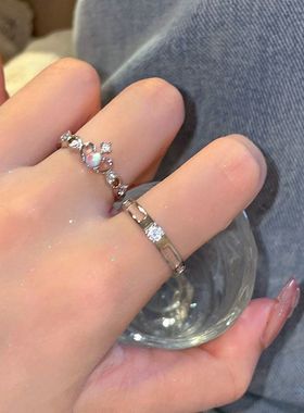 月光石开口男女戒指ins皇冠情侣