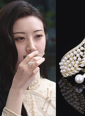 司藤景甜同款珍珠翅膀开口戒指女ins潮冷淡风小众设计个性食指戒