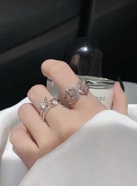 韩版新款镀金蝴蝶戒指女ins气质小众个性食指指环不掉色开口可调