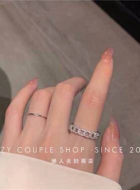 韩版轻奢锆石麻花链ins戒指女