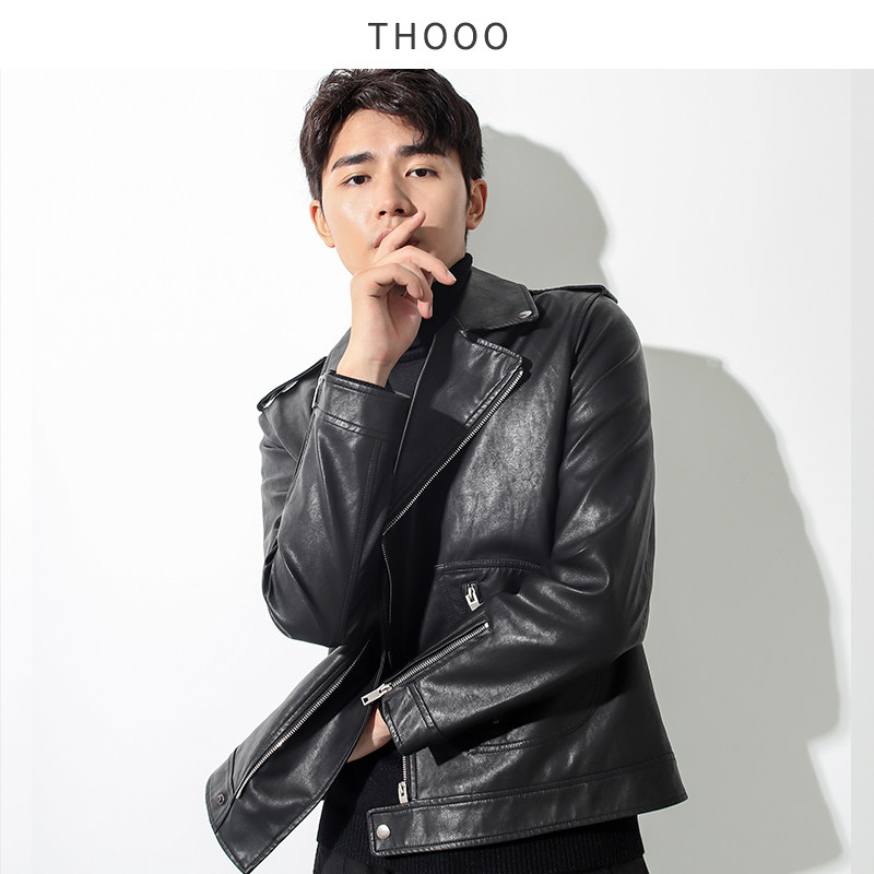 2019新款機車皮衣男摩托車港風潮流韓版帥氣青年水洗修身夾克外套在類目 男裝, 皮衣中 - 來自Buy2taobao.com提供專業的淘寶代購服務
