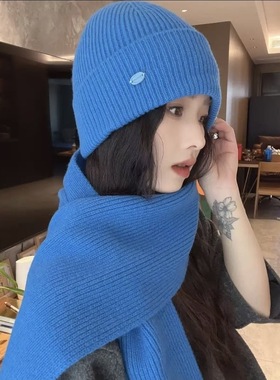 30羊毛帽子围巾针织帽帽子圆顶秋冬克莱因蓝针织极简帽保暖