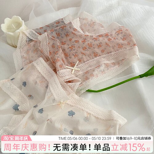 碎花蕾丝轻薄透明网纱少女内裤