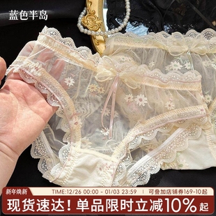 蝴蝶结宫廷风 中腰纯欲少女纯棉裆短裤 内裤 女生性感蕾丝女士三角裤