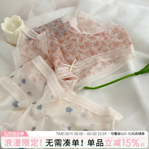 碎花蕾丝轻薄透明网纱少女内裤