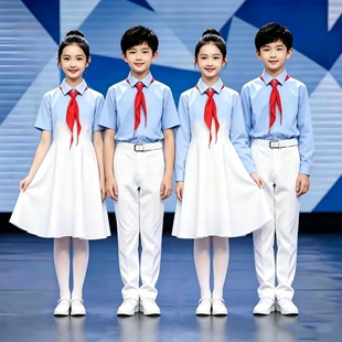 六一儿童初中小学生蓝色爱国合唱朗诵演讲比赛演出服女童红歌礼服