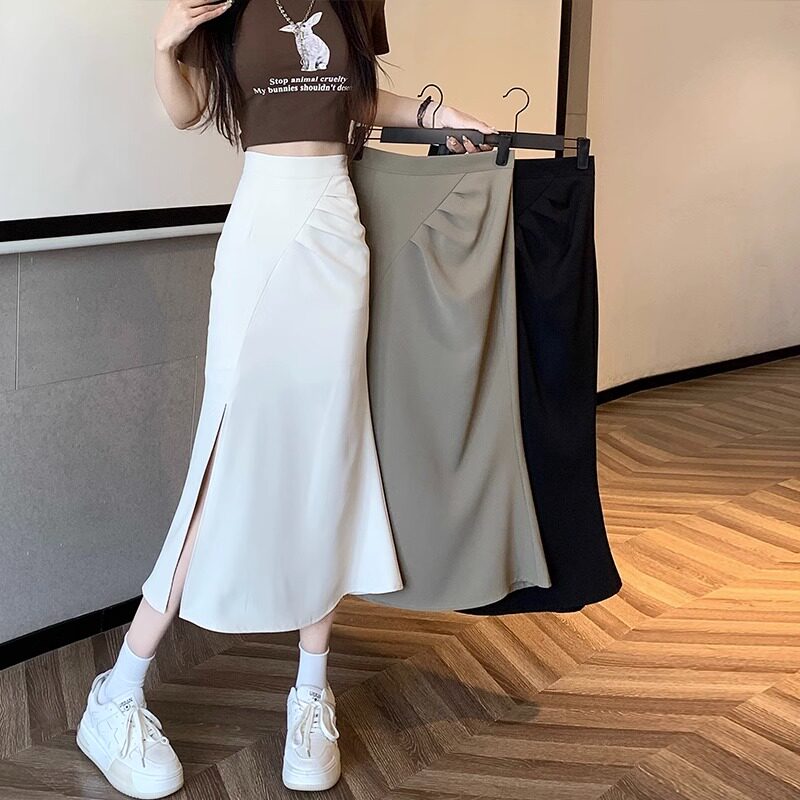 西装半身裙女夏季薄款2026新款高腰显瘦a字中长版开叉包臀鱼尾裙