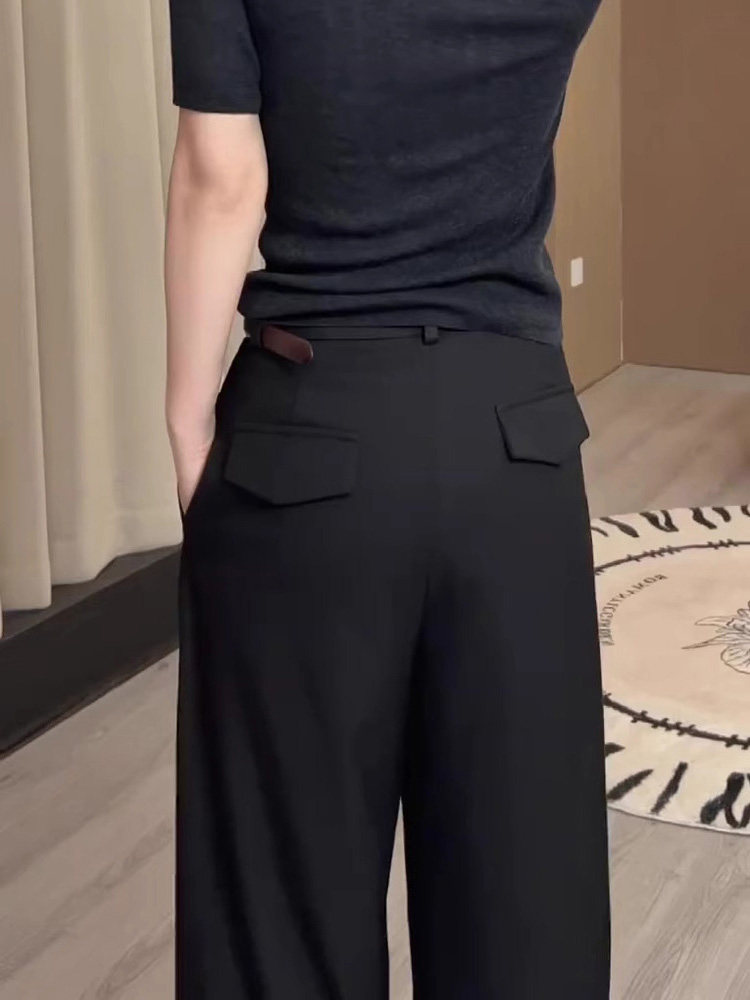 黑色西装裤女春秋2025新款高腰大码胖mm直筒显瘦小个子休闲阔腿裤